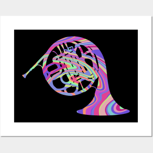 French Horn Silhouette: Rainbow Swirl Posters and Art